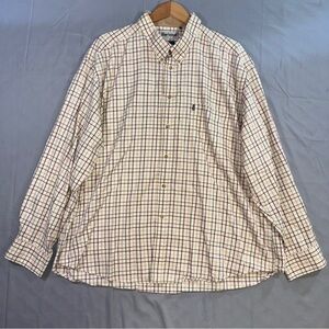 Barbour Shirt Mens 2XL Beige Check Cotton Button Down Long Sleeve Casual